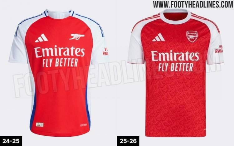 阿森纳新赛季主场球衣谍照：红白两色，正面采用A字花纹设计